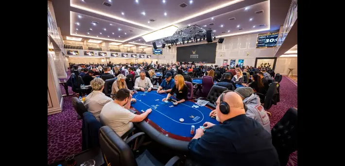 Chamada Poker Room during a live tournament in North Cyprus with full tables