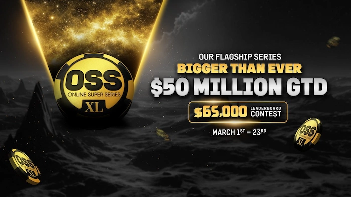 Banner for ACR Poker’s Online Super Series XL showing $50 million guaranteed and a $65,000 leaderboard contest running March 1st–23rd.