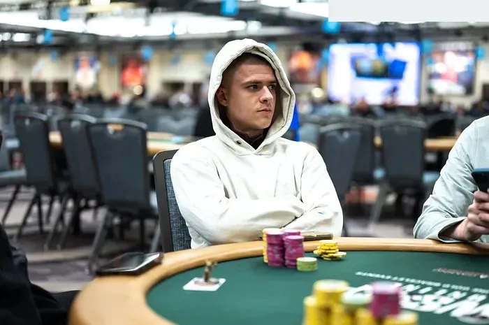 Alan Goasdoue at the poker table during the 2026 WSOP Super Circuit Main Event on GGPoker