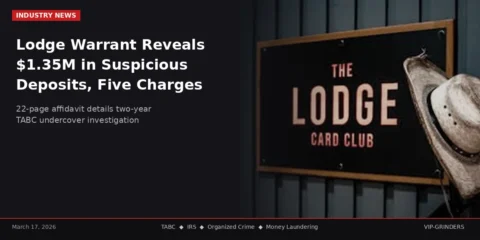 Lodge Card Club Warrant Reveals .35M in Suspicious Deposits and Five Criminal Violations