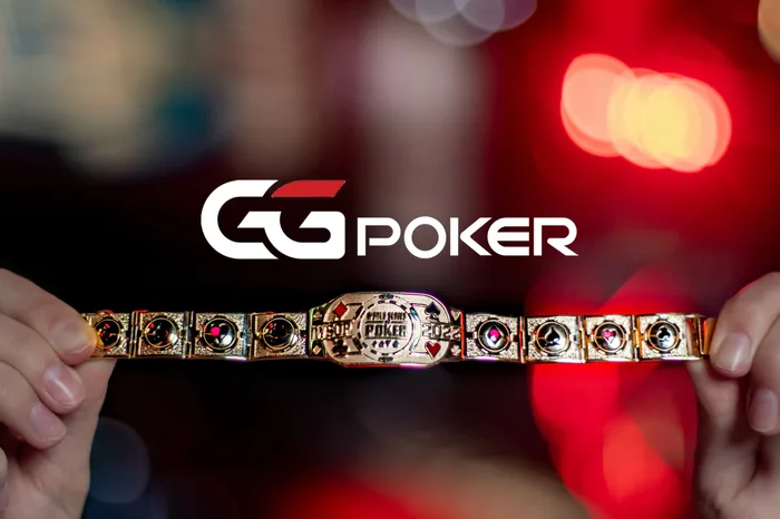 GGPoker logo above a WSOP gold bracelet representing the partnership between GGPoker parent NSUS Group and the World Series of Poker brand