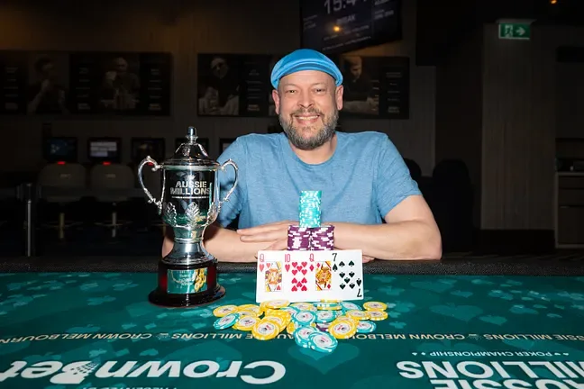 Sascha Manns with the Aussie Millions 2026 H.O.R.S.E. trophy at Crown Melbourne