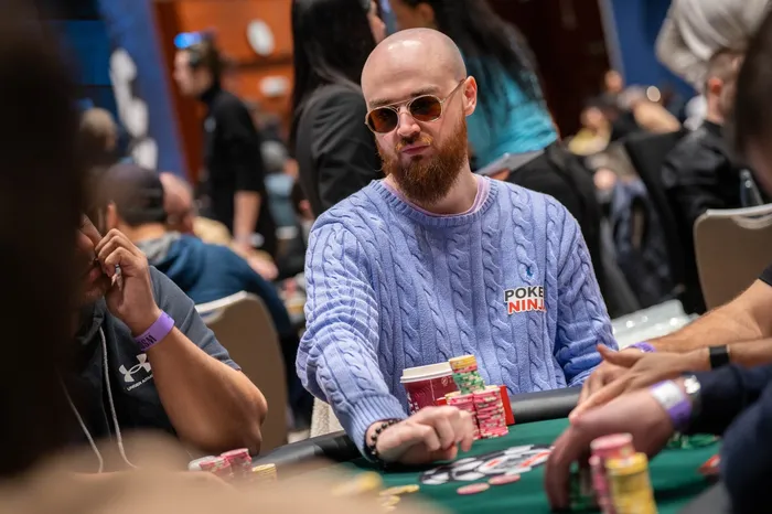 WSOP Europe 2026 Main Event finalist at the poker table with a large chip stack at King's Casino Prague