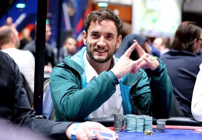 Birger Larsen at the poker table before his disqualification from the WSOPE PLO Championship in Prague