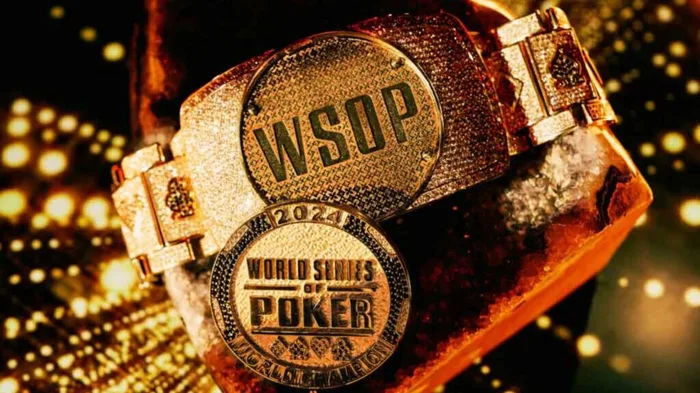 WSOP 2026 championship bracelet and World Champion belt on display