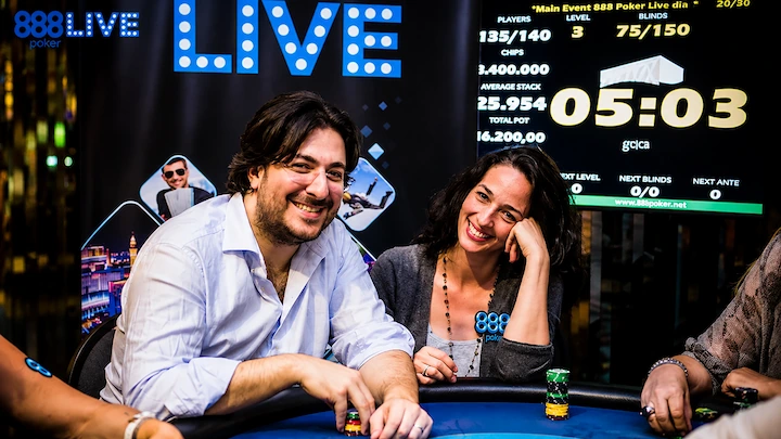Kara Scott and her husband Giovanni Rizzo at an 888poker LIVE event, with roughly $880K in combined poker earnings