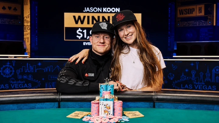 Jason Koon and his wife Bianca Koon celebrating a WSOP bracelet win, with $73.3 million in career poker earnings