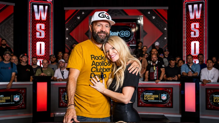 Daniel Negreanu and his wife Amanda Leatherman at the WSOP, married since 2019 and expecting their first child in 2026