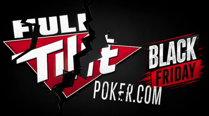 Full Tilt Poker logo shattered with Black Friday text representing the 2011 DOJ seizure and $390 million player fund scandal
