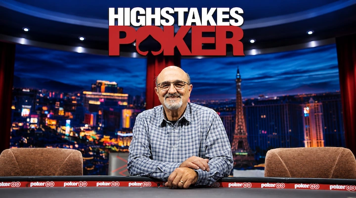 Mori Eskandani at the High Stakes Poker set in the PokerGO Studio at ARIA, Las Vegas