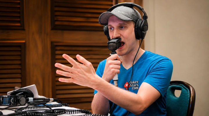 Man speaking into microphone at event