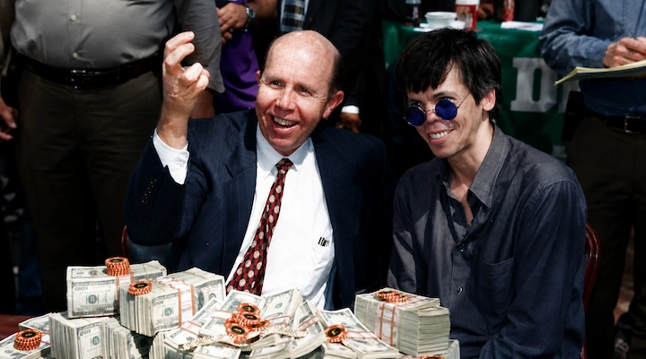 Stu Ungar and Jack Binion after the 1997 WSOP Main Event win