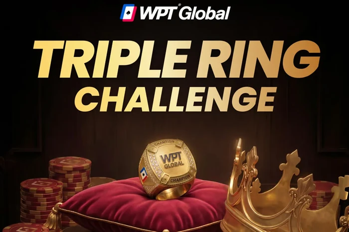 WPT Global Triple Ring Challenge artwork with a gold WPT ring on a cushion promoting the ¥3,000,000 Collect 3 bonus