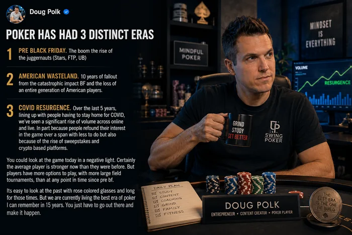 Doug Polk's Facebook post setting out three distinct eras of poker