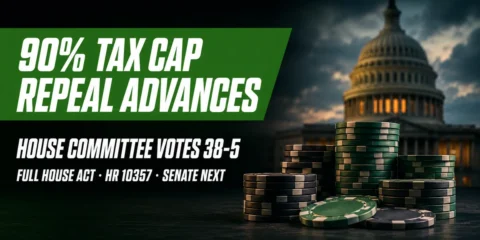 90% Gambling Tax Repeal Passes Committee 38-5, Now Rides a Crypto Bill