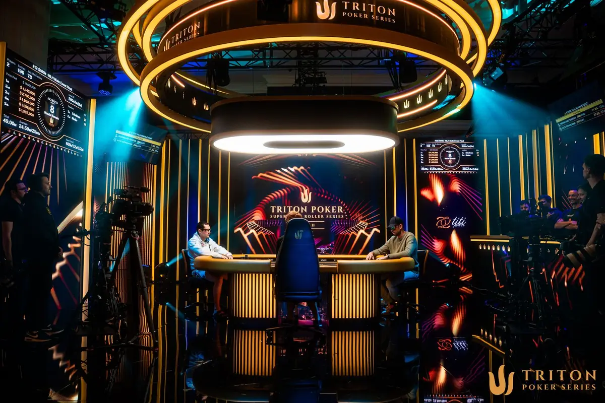 Nick Schulman and Bernhard Binder heads-up at the Triton Jeju II $100,000 Main Event final table