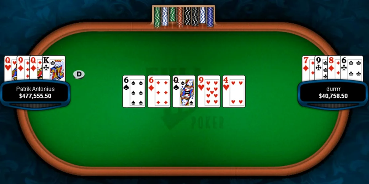 The biggest pot of the Durrrr Challenge: Patrik Antonius wins $477,555 from durrrr with queens full over sixes full on Full Tilt, 19 June 2009