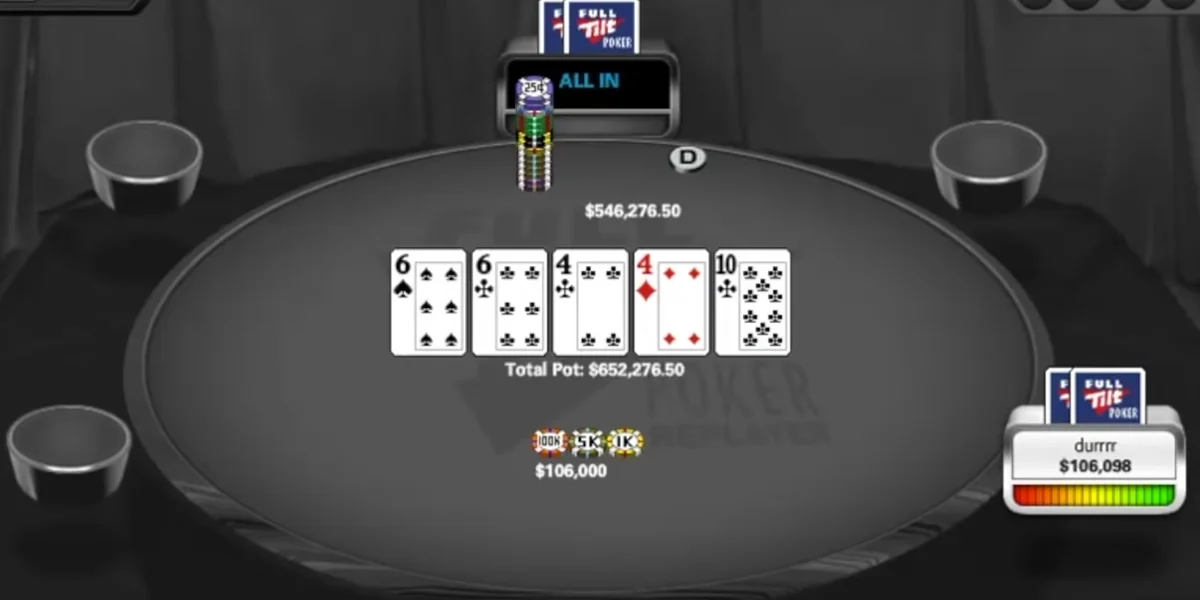 Isildur1 all in against durrrr for a $652,276 pot on Full Tilt Poker in 2009, the run that paused the Durrrr Challenge
