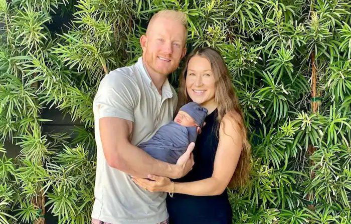 Jason Koon and Bianca Koon with their first son, 2021 Jason Koon and his wife Bianca Koon holding their newborn first son in 2021